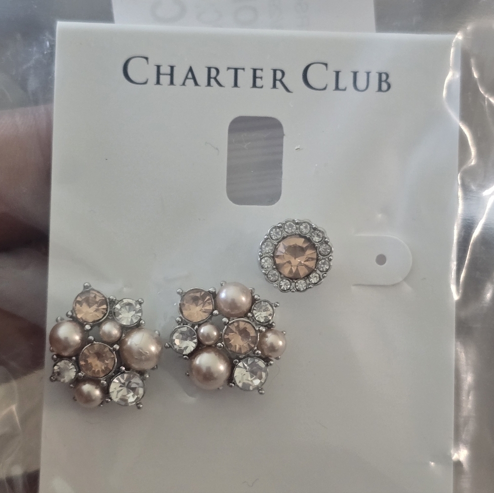 Charter Club Pink and Silver Cluster Stud Earrings New Women